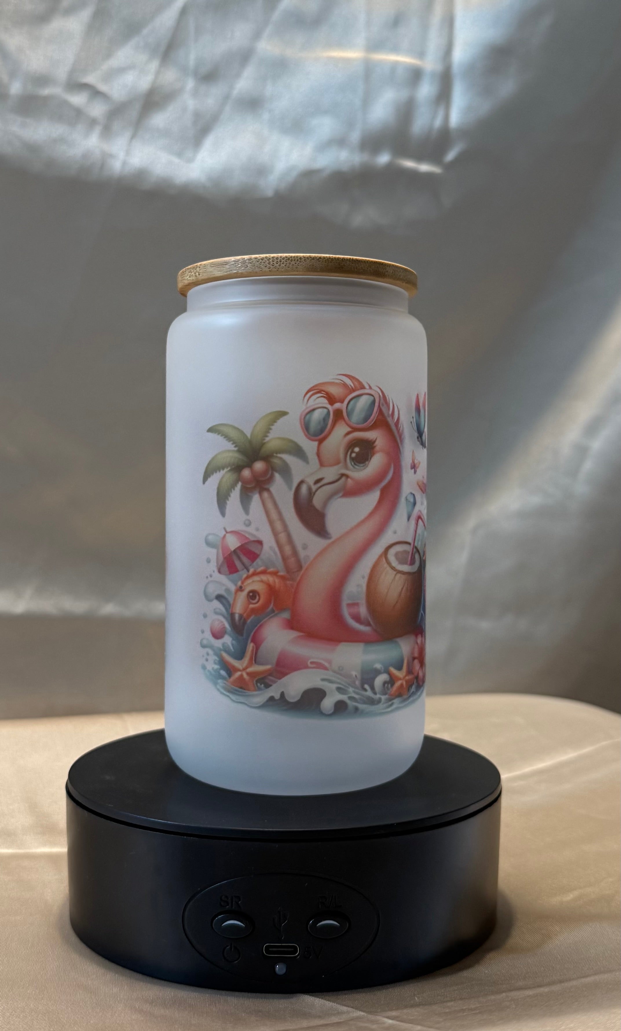 🦩 Sommerliches Flamingo Trinkglas mit Bambusdeckel