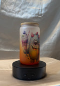 🍦 Süßes Monster Trinkglas Orange  Milchglas mit Bambusdeckel