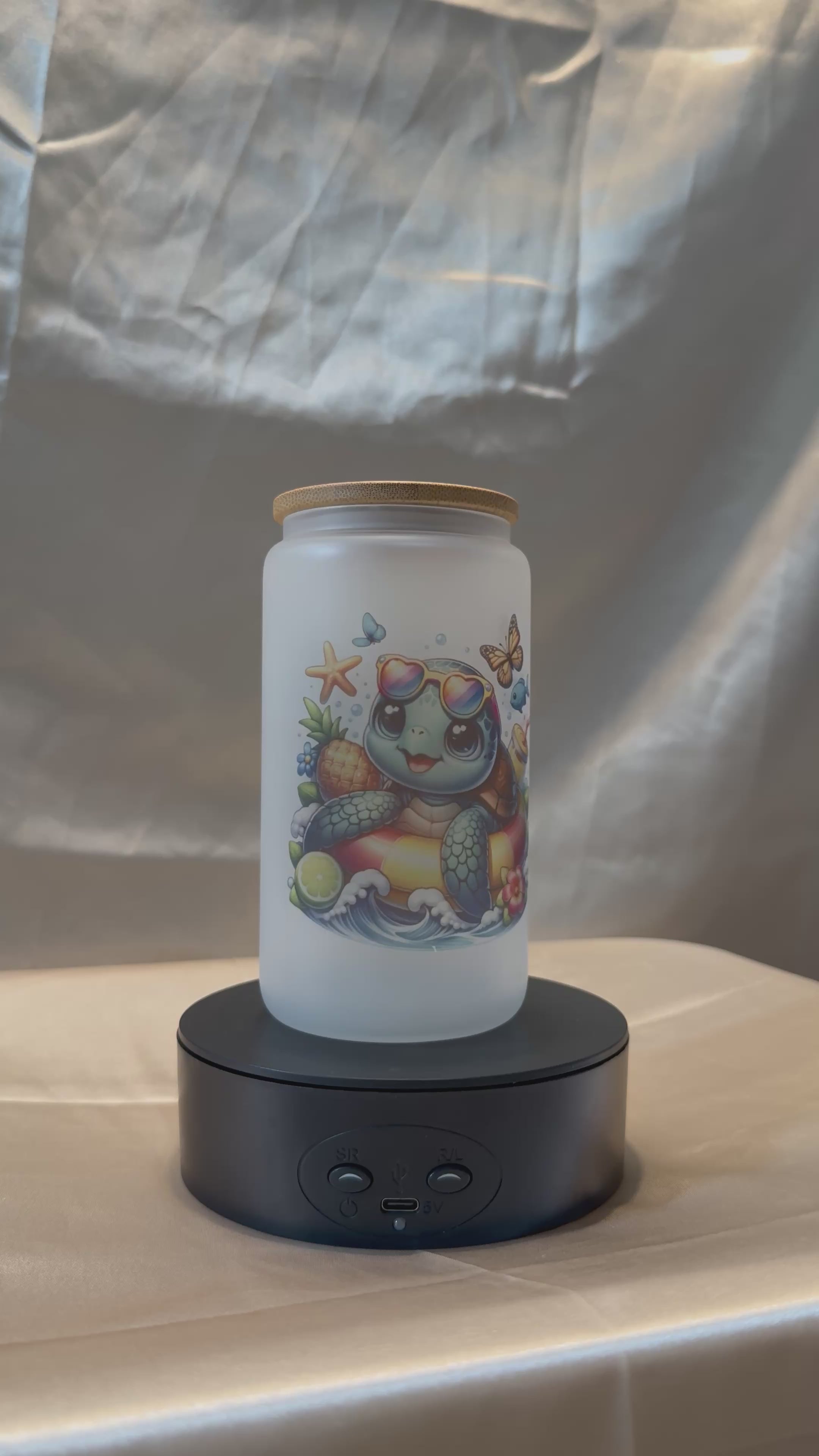 🐢 Sommerliches Trinkglas mit Schildkröten-Motiv & Bambusdeckel