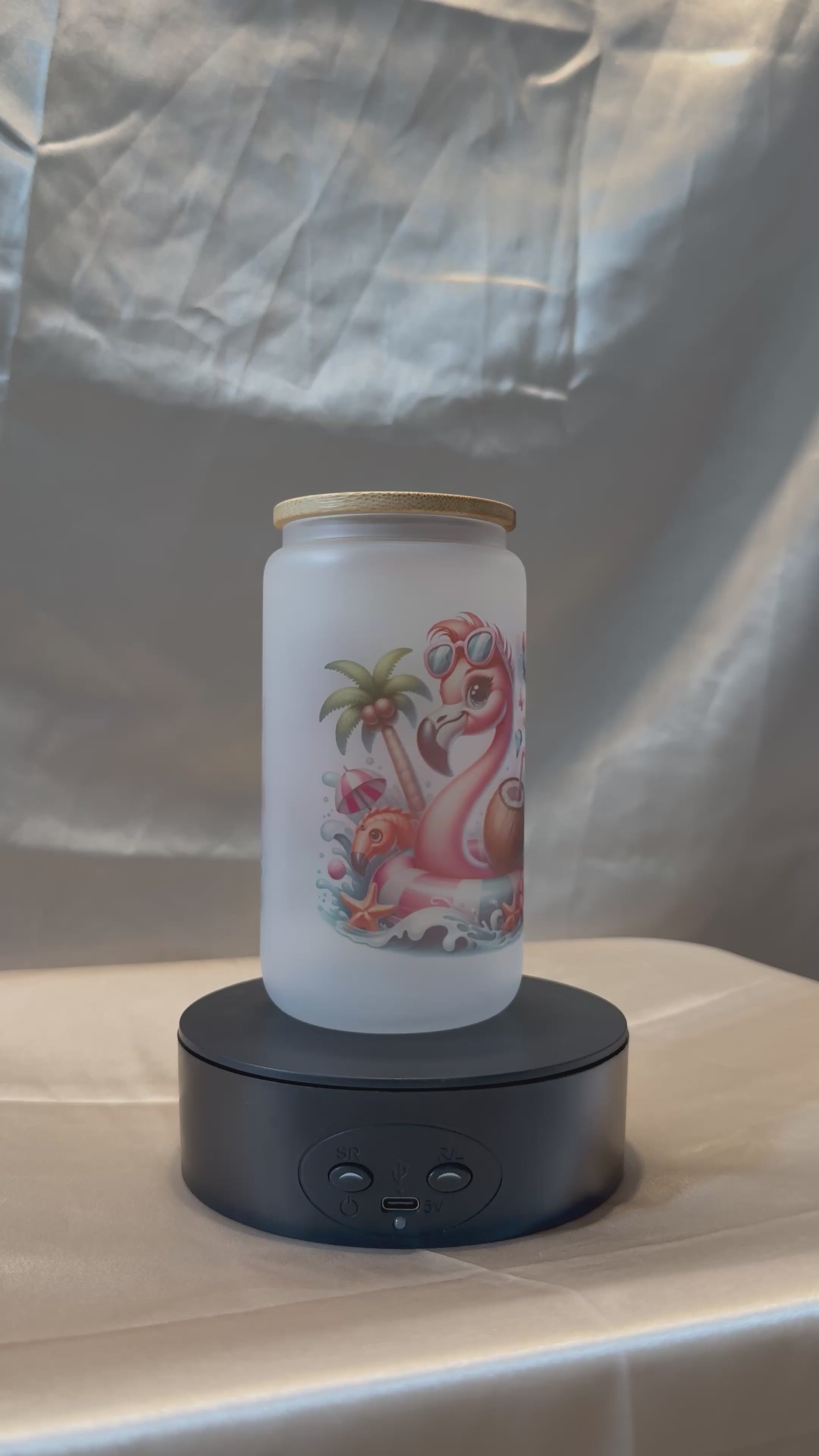 🦩 Sommerliches Flamingo Trinkglas mit Bambusdeckel